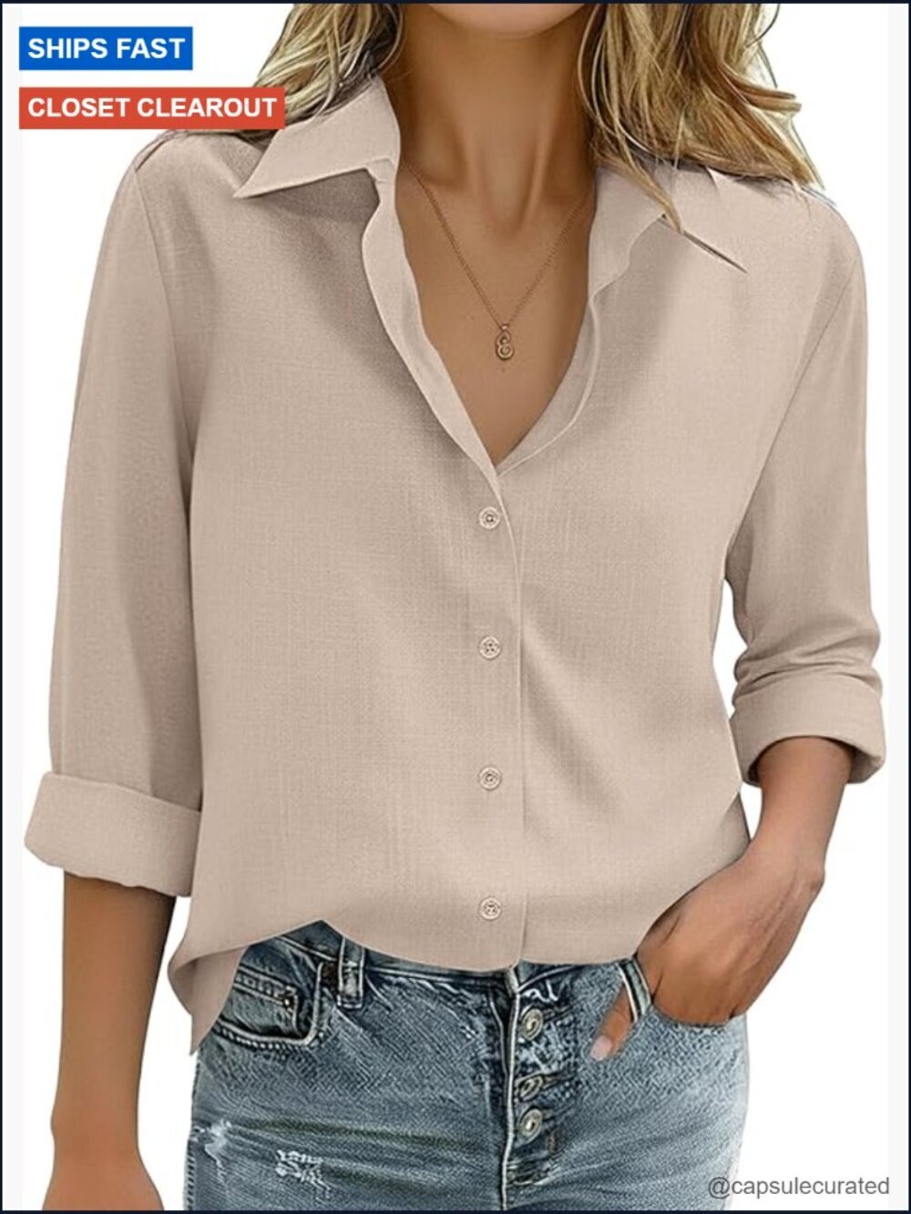 Women's Cotton Linen Button Down Blouse Loose Fit Casual Long Sleeve V Neck Top